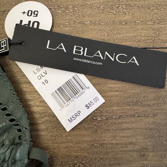 La Blanca NWT Size 10 Saltwater Sands Crocheted Olive Green Triangle Bikini Top - Picture 9 of 11